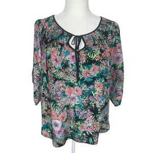 Yumi Kim Silk Floral Blouse Top Size Large Boho Bold Classic Unique